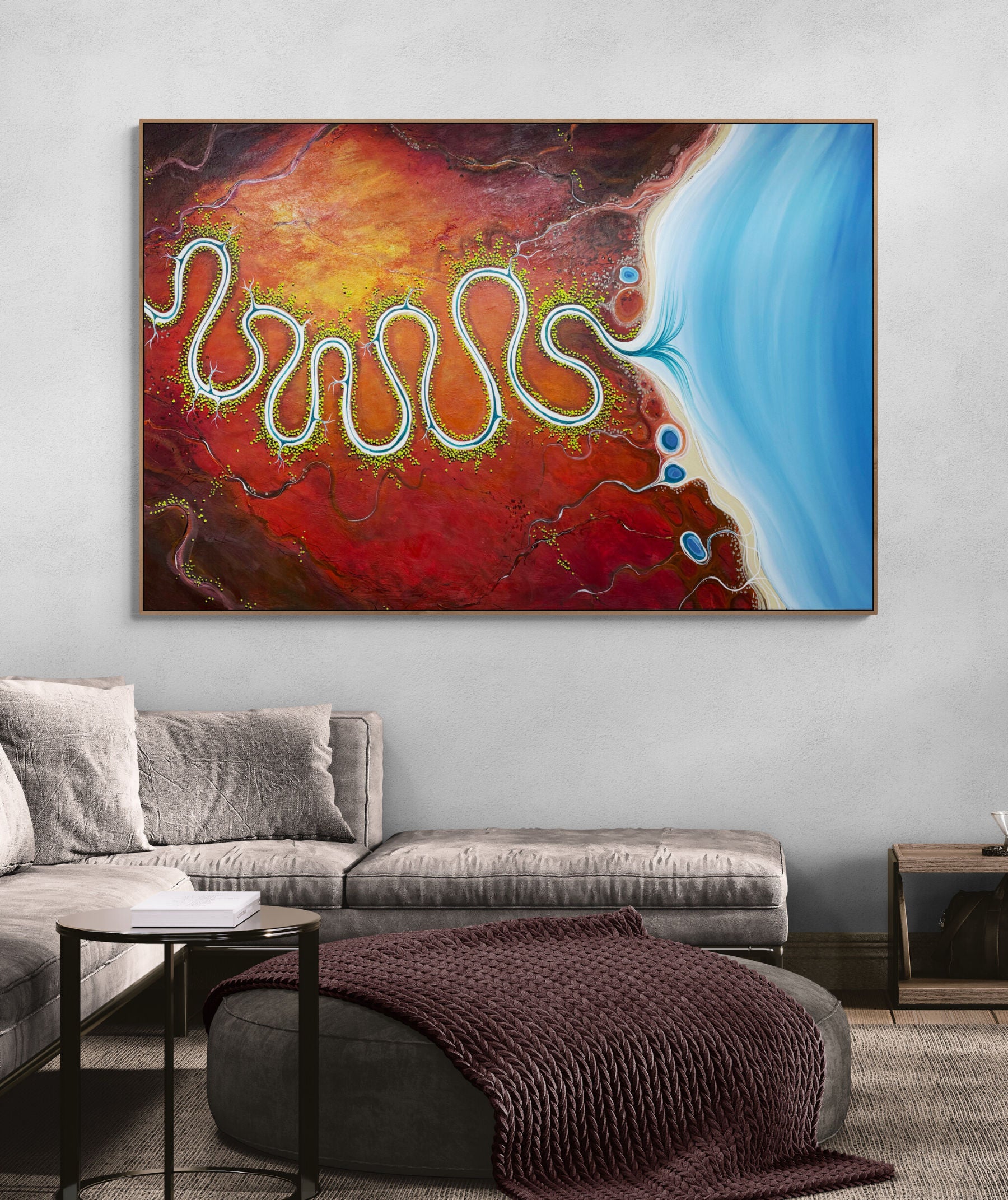 Toward The Unspoken Coast, an original textured aerial abstract landscape by Australian artist Tania Chanter 180x120cm acrylic on canvas.