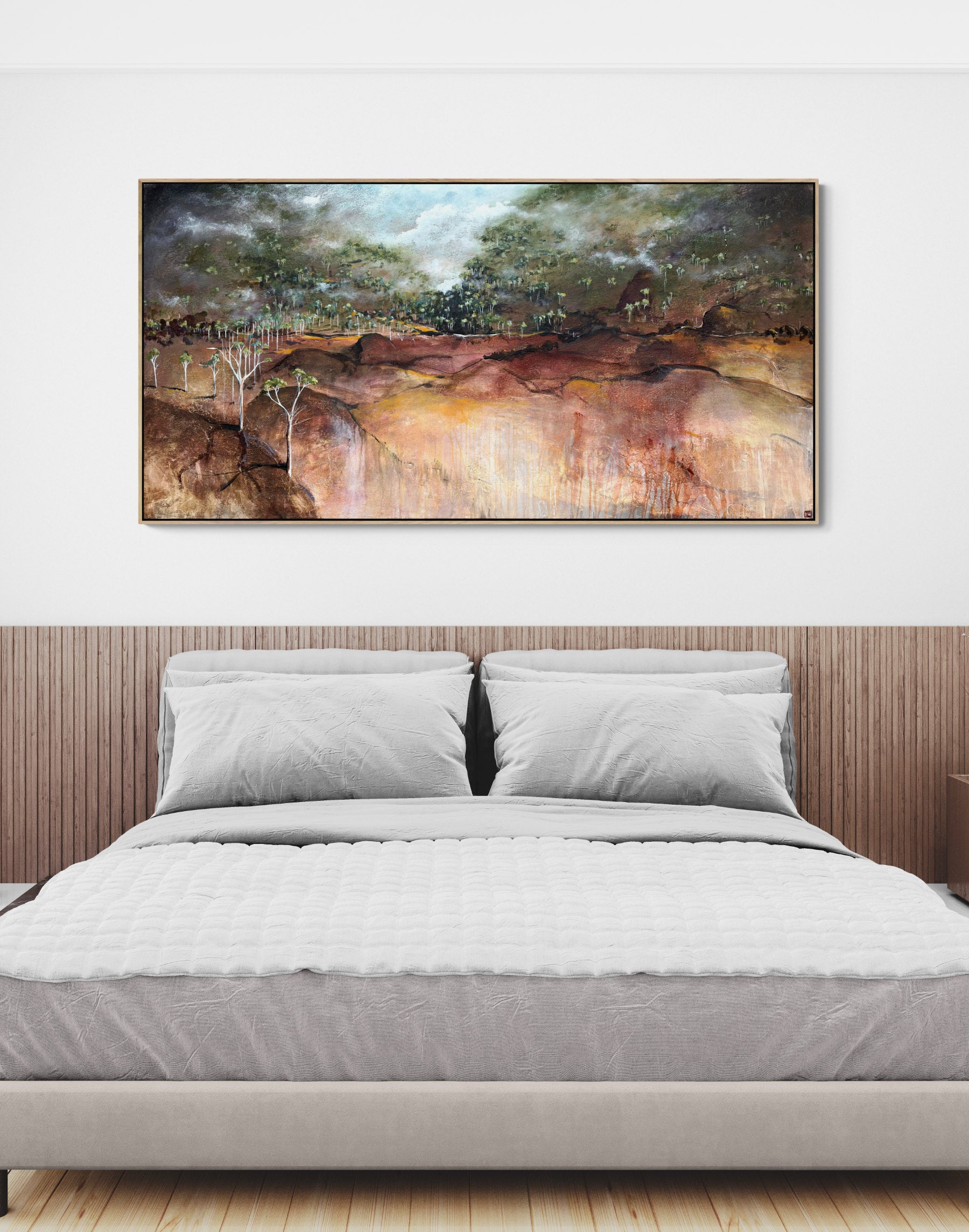 Veil Of The Quiet Woods by Australian artist Tania Chanter, 180x90cm, original, abstract landscape, acrylic on canvas.