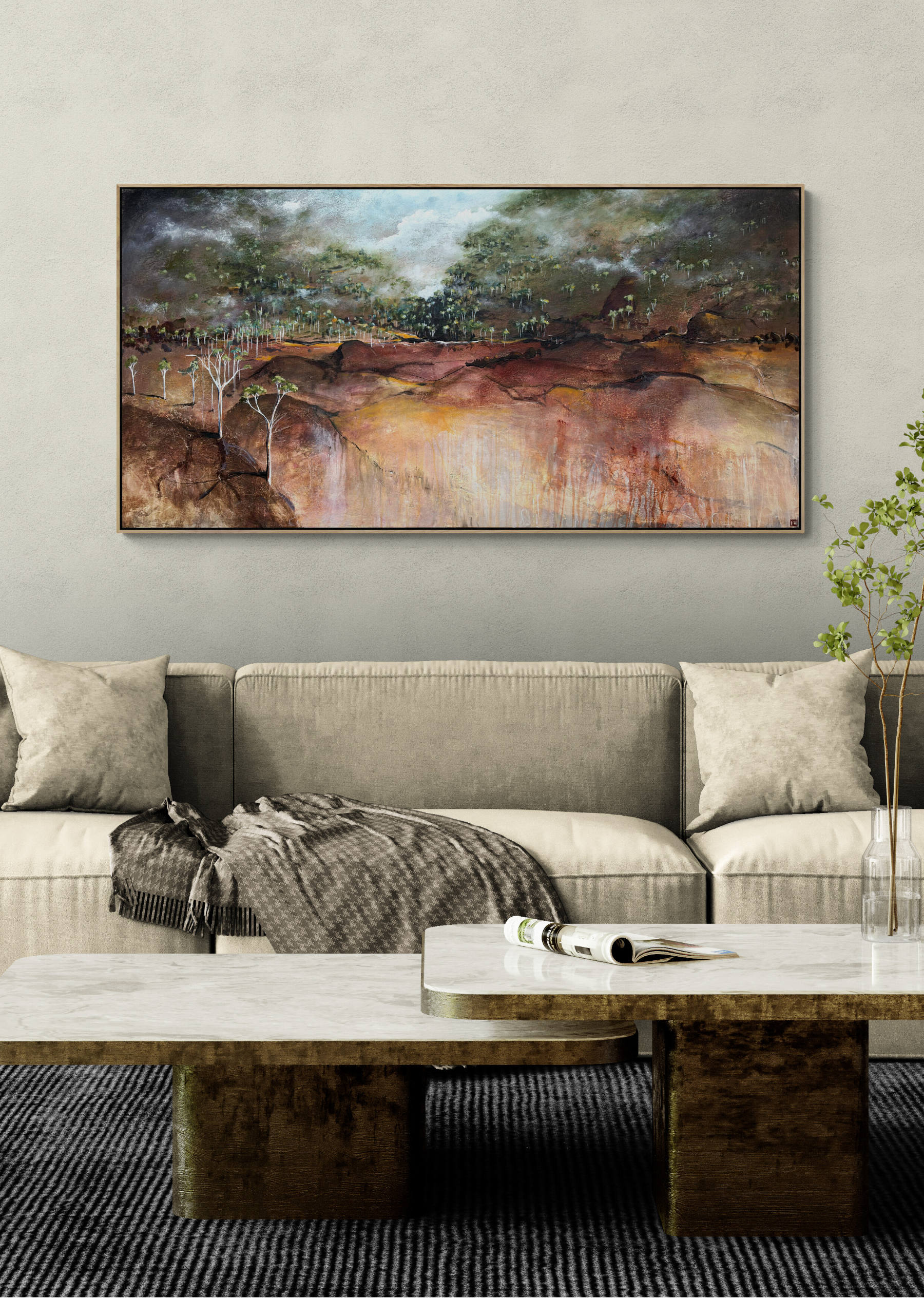 Veil Of The Quiet Woods by Australian artist Tania Chanter, 180x90cm, original, abstract landscape, acrylic on canvas.