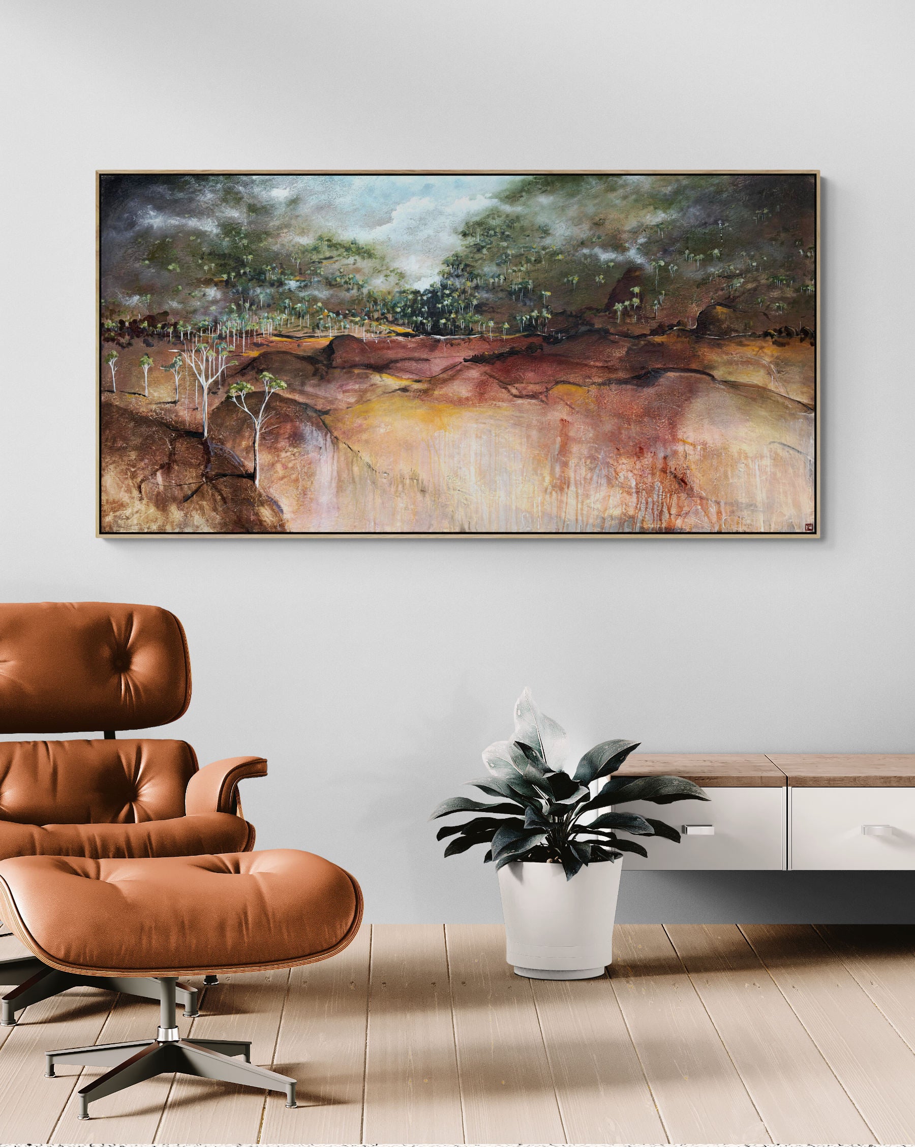 Veil Of The Quiet Woods by Australian artist Tania Chanter, 180x90cm, original, abstract landscape, acrylic on canvas.