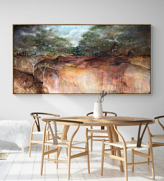 Veil Of The Quiet Woods by Australian artist Tania Chanter, 180x90cm, original, abstract landscape, acrylic on canvas.