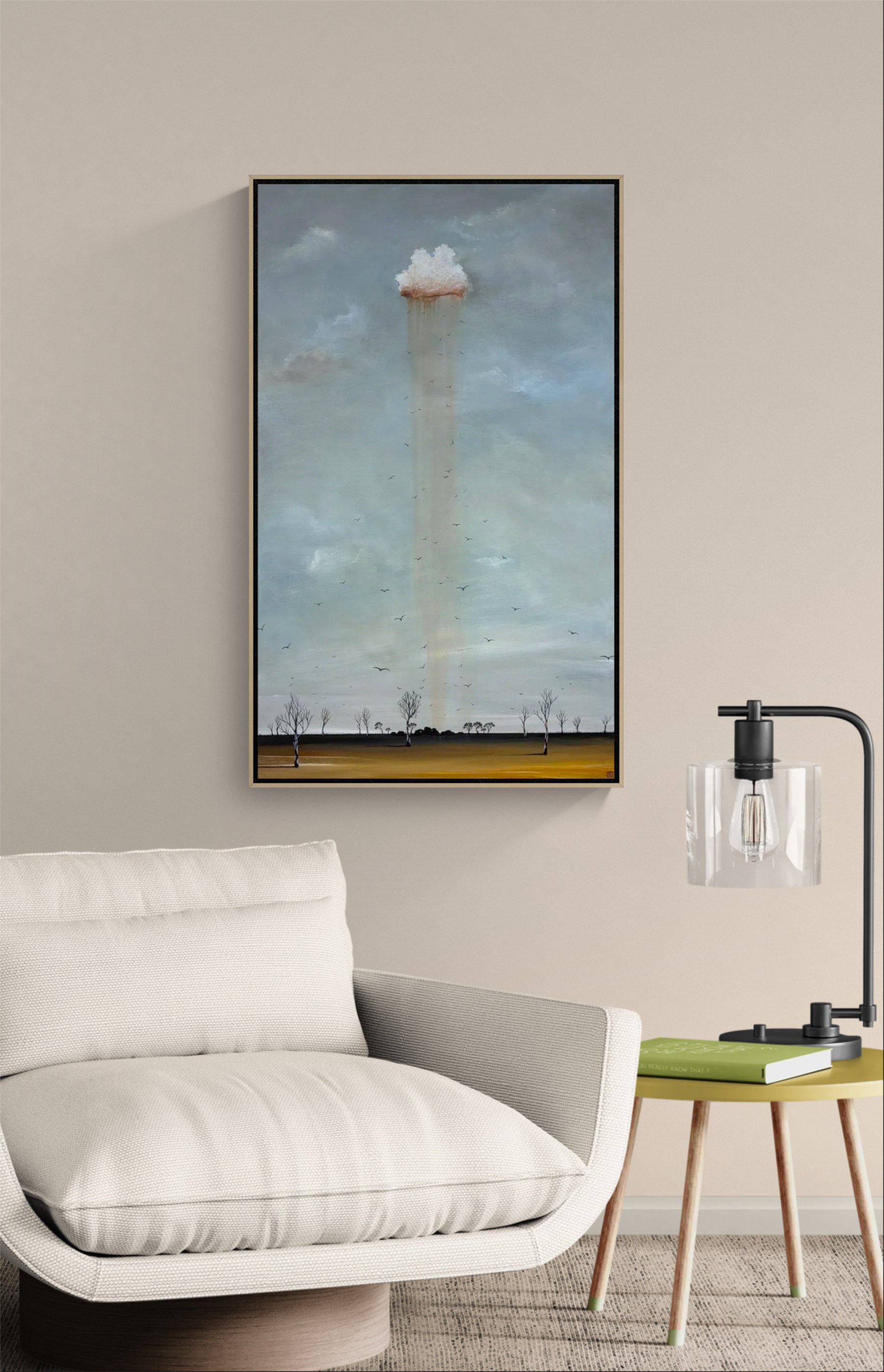 Where Dreams Fall textured abstract landscape artwork displayed in a contemporary interior
