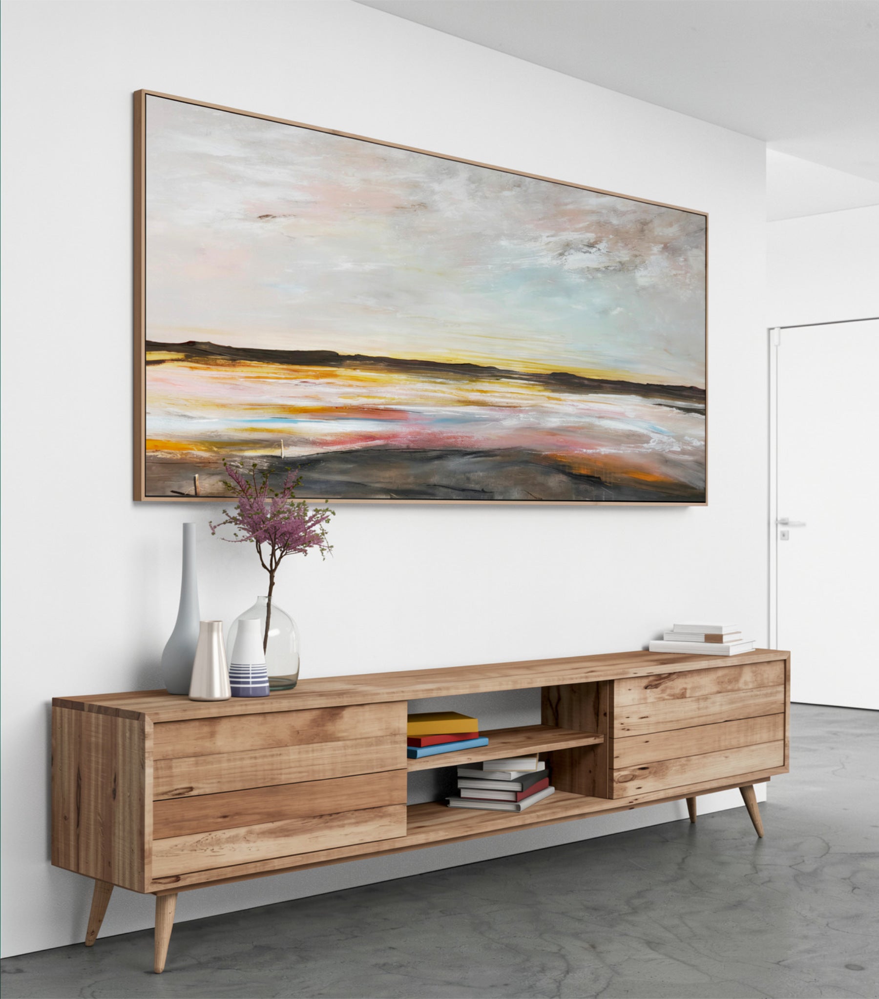 Where Hope Rests Gently by Australian artist Tania Chanter, 180x90cm, original one-of-a-kind, acrylic on canvas, textured abstract seascape.