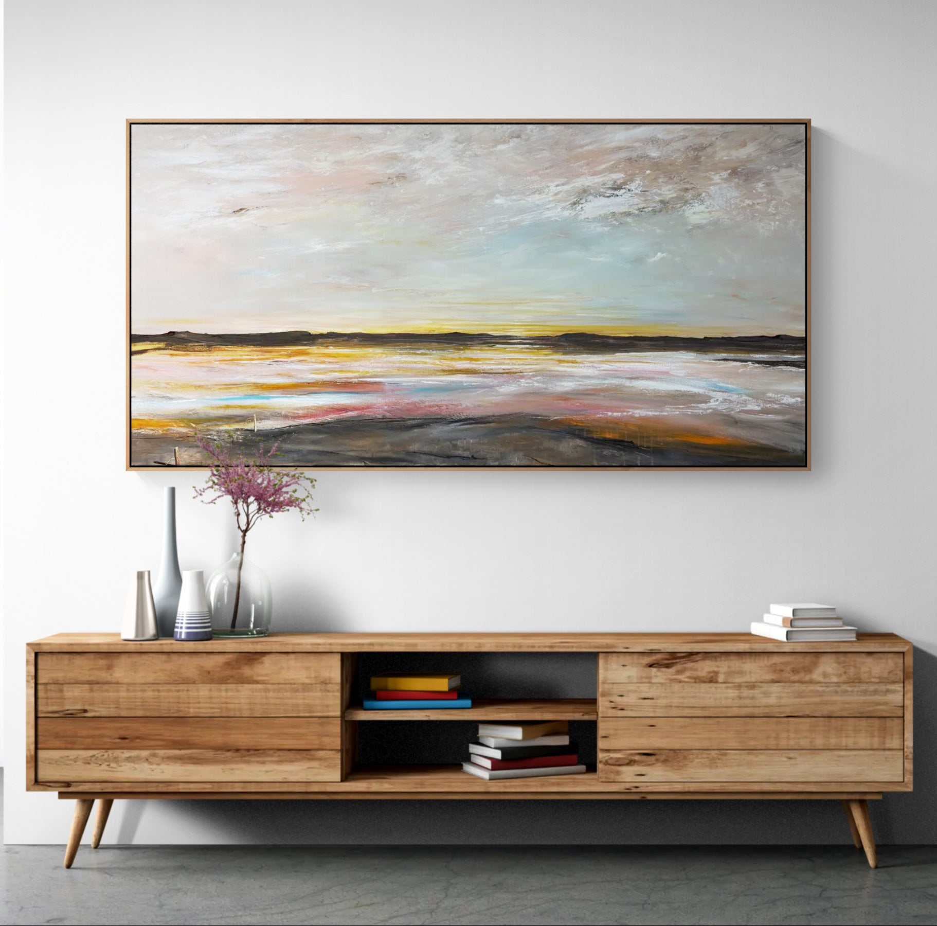 Where Hope Rests Gently by Australian artist Tania Chanter, 180x90cm, original one-of-a-kind, acrylic on canvas, textured abstract seascape.