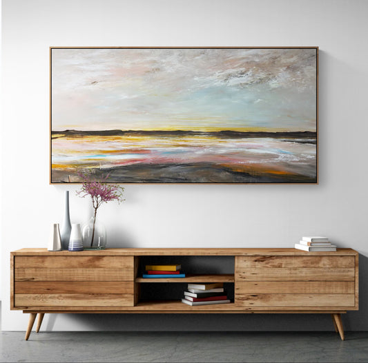 Where Hope Rests Gently by Australian artist Tania Chanter, 180x90cm, original one-of-a-kind, acrylic on canvas, textured abstract seascape.