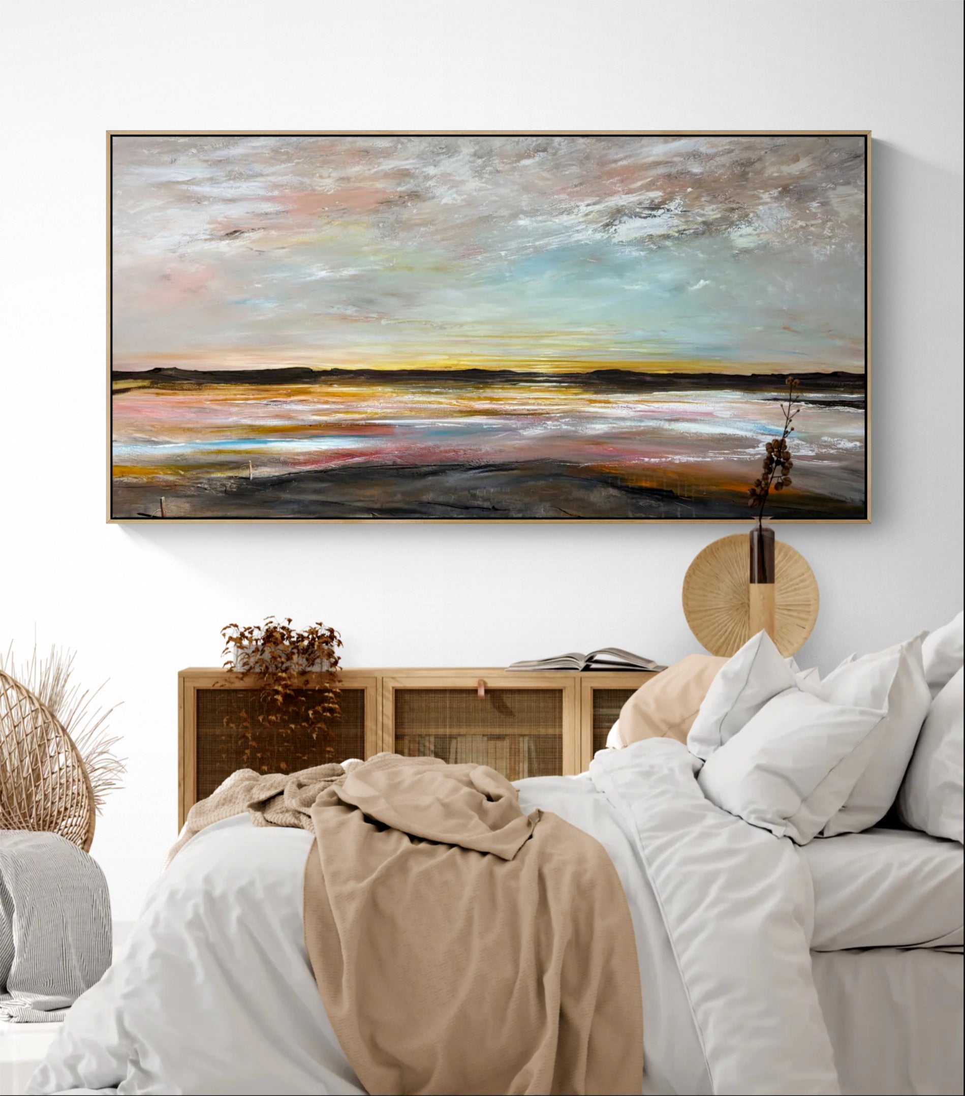 Where Hope Rests Gently by Australian artist Tania Chanter, 180x90cm, original one-of-a-kind, acrylic on canvas, textured abstract seascape.