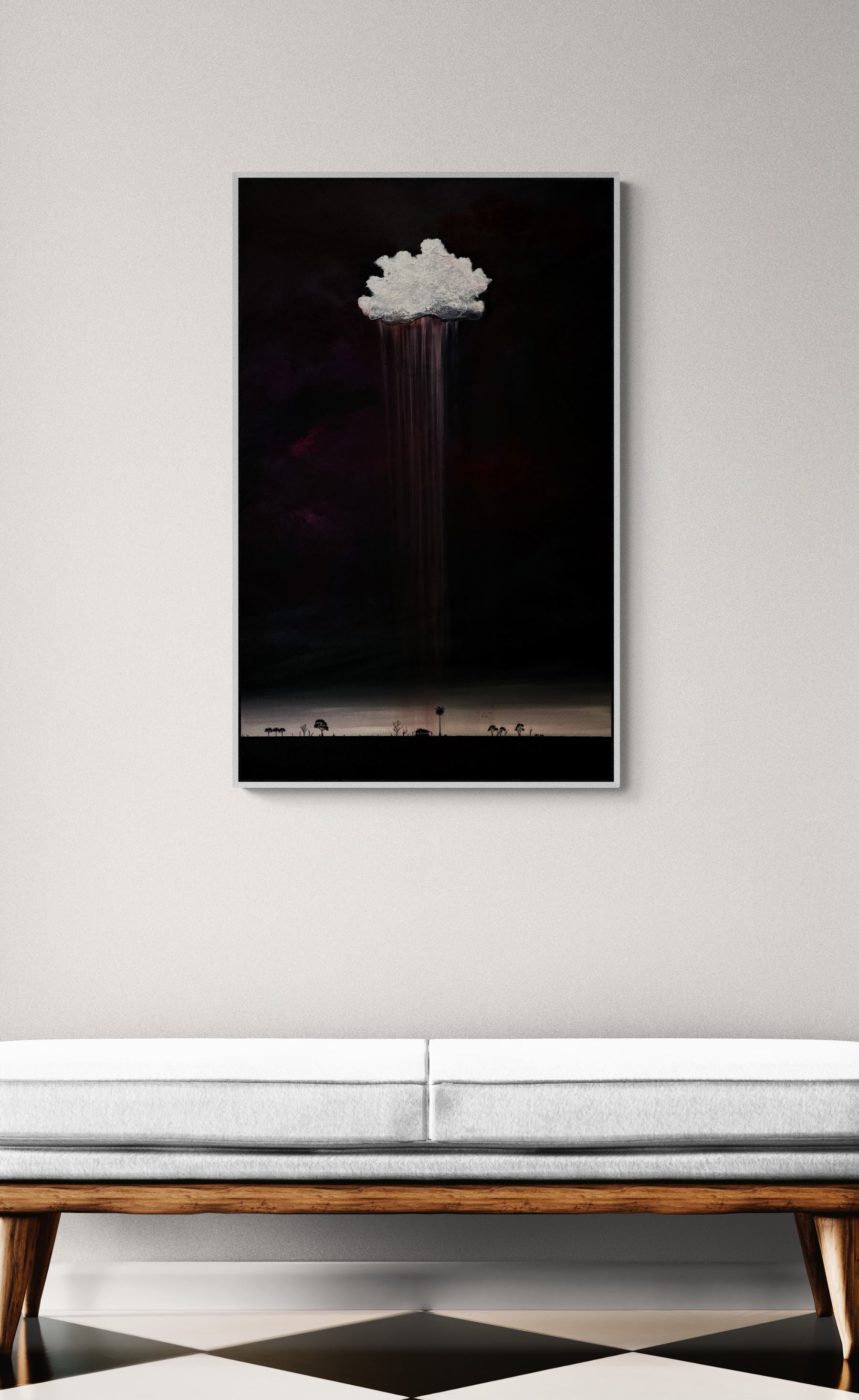 Where Rain Meets Earth by Australian artist Tania Chanter, 60x100cm, original, acrylic on canvas, textured moody abstract cloudscape.