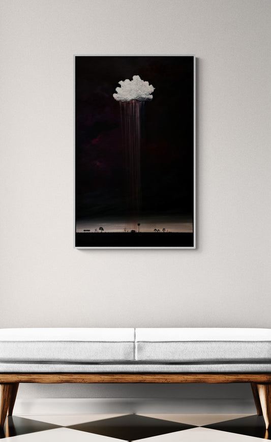 Where Rain Meets Earth by Australian artist Tania Chanter, 60x100cm, original, acrylic on canvas, textured moody abstract cloudscape.