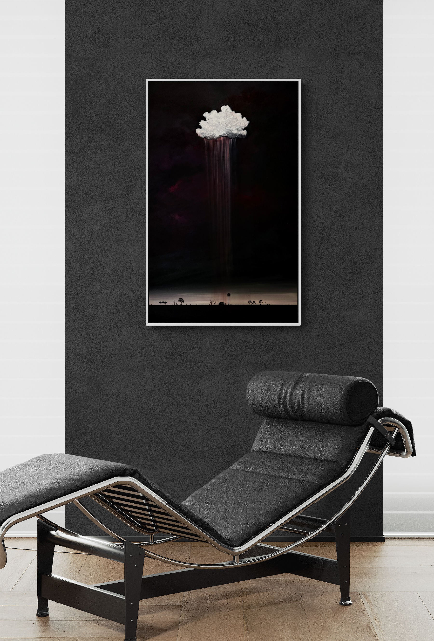 Where Rain Meets Earth by Australian artist Tania Chanter, 60x100cm, original, acrylic on canvas, textured moody abstract cloudscape.