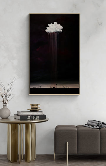 Where Rain Meets Earth by Australian artist Tania Chanter, 60x100cm, original, acrylic on canvas, textured moody abstract cloudscape.