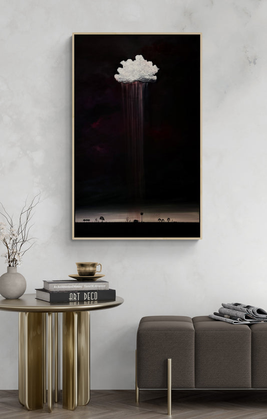 Where Rain Meets Earth by Australian artist Tania Chanter, 60x100cm, original, acrylic on canvas, textured moody abstract cloudscape.