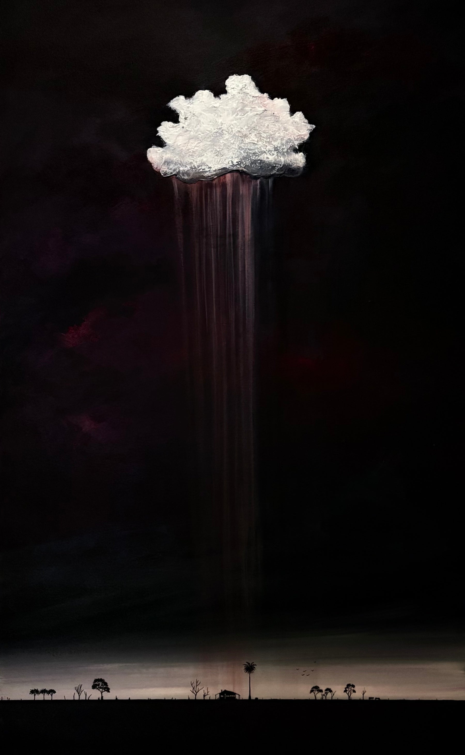Where Rain Meets Earth by Australian artist Tania Chanter, 60x100cm, original, acrylic on canvas, textured moody abstract cloudscape.