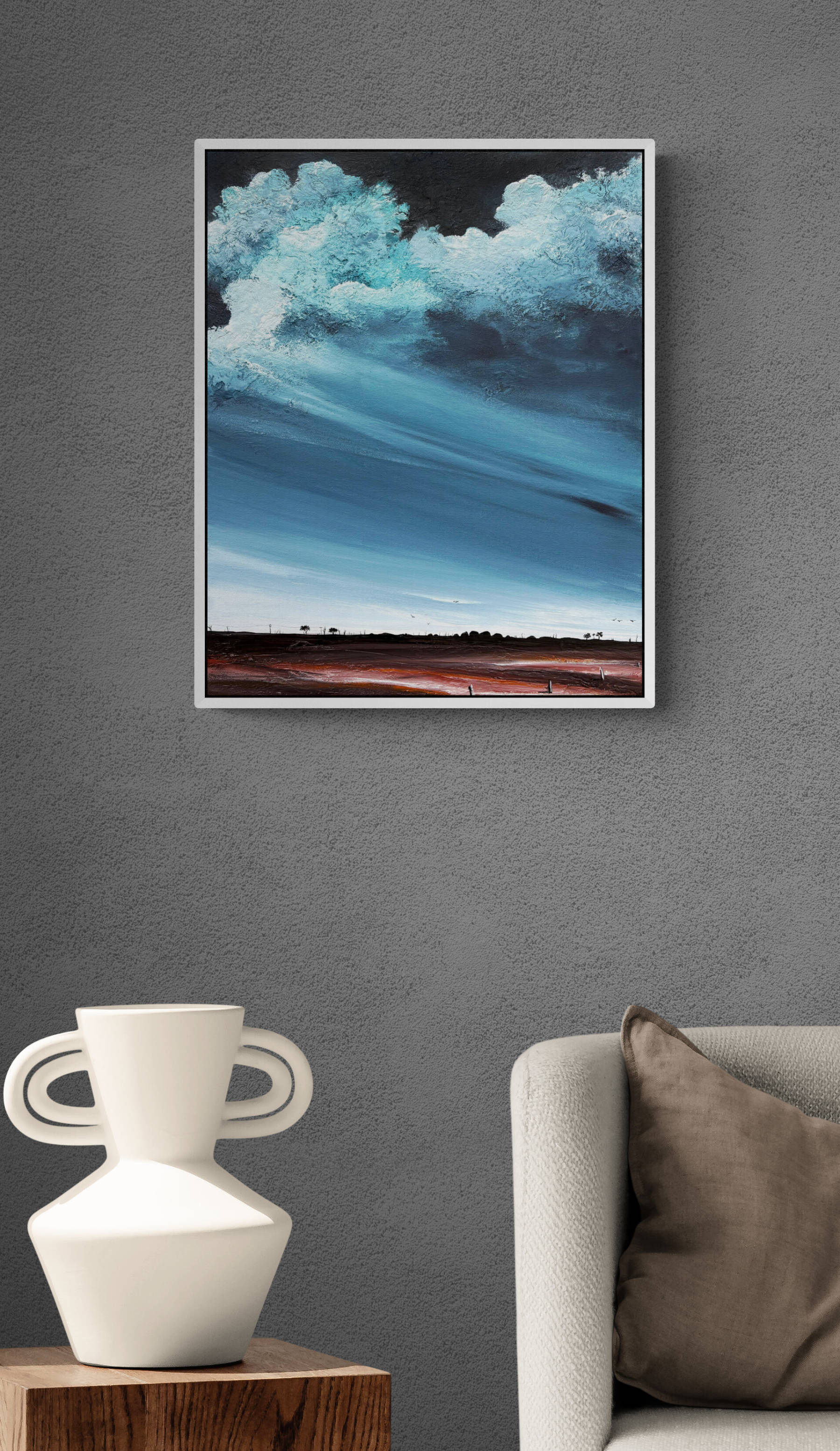 Where Silence Holds The Land, acrylic on canvas, original abstract landscape by Australian artist Tania Chanter, 40x50cm.