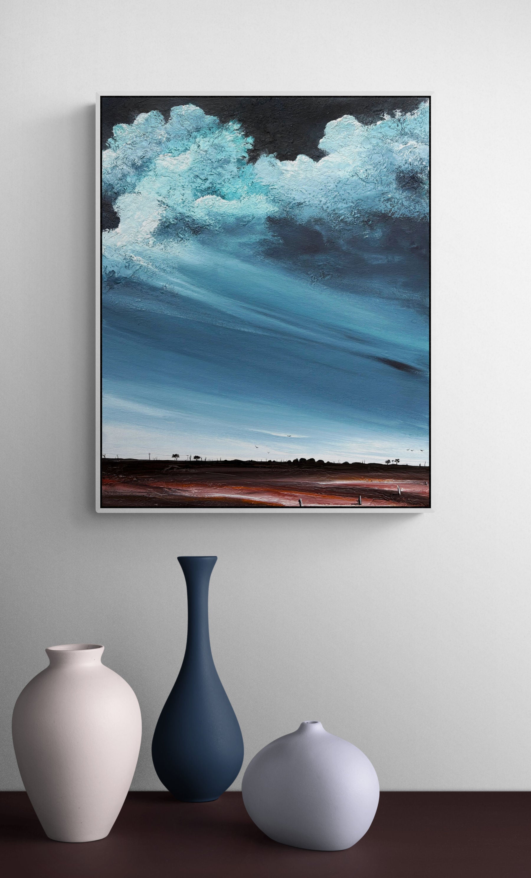 Where Silence Holds The Land, acrylic on canvas, original abstract landscape by Australian artist Tania Chanter, 40x50cm.