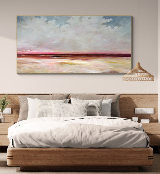 Where The Silence Lingers by Australian artist Tania Chanter, original, 180x90cm, acrylic on canvas, textured abstract landscape.