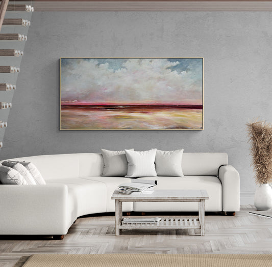 Where The Silence Lingers by Australian artist Tania Chanter, original, 180x90cm, acrylic on canvas, textured abstract landscape.