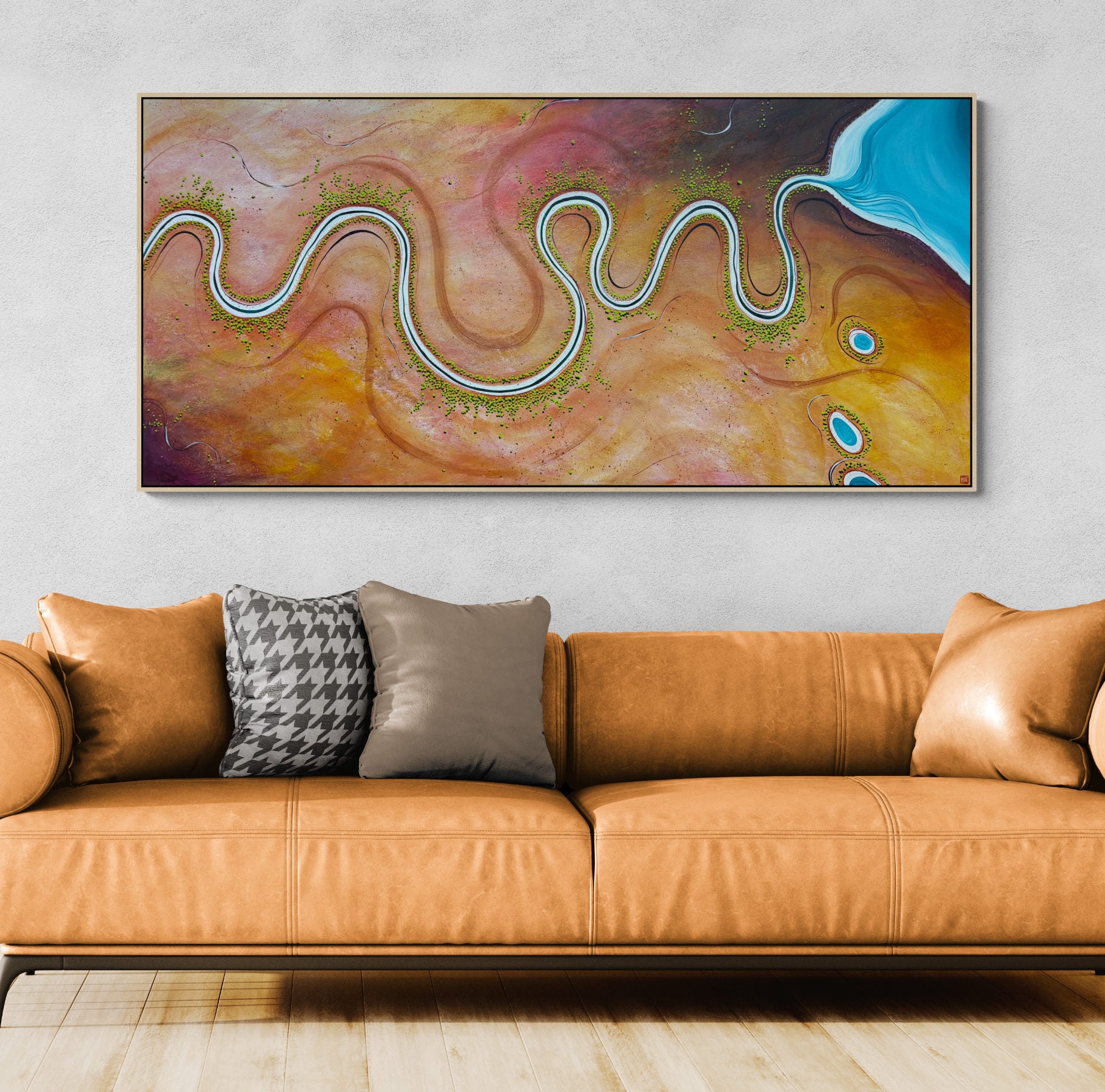 Where Tomorrow Begins by Australian artist Tania Chanter, 180x90cm, acrylic on canvas, textured, abstract aerial landscape. 