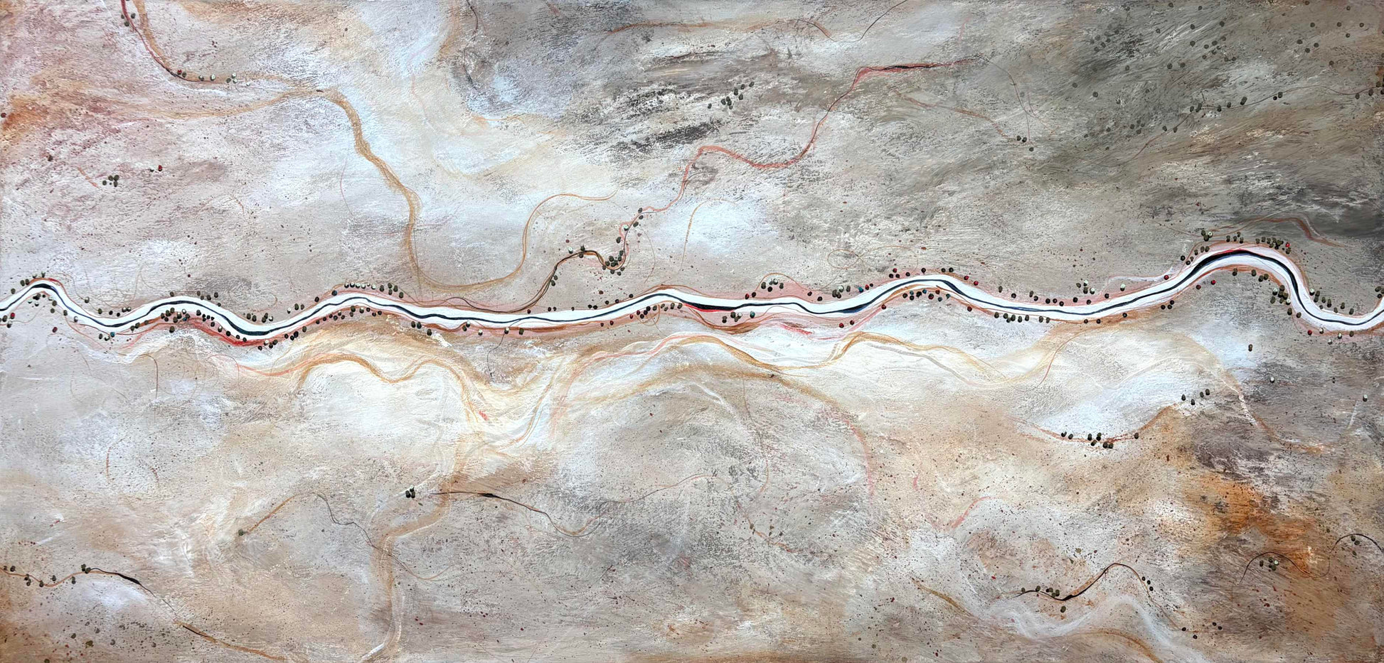 Where Tomorrow Starts by Australian artist Tania Chanter, textured, 180x90cm, abstract aerial landscape. Acrylic on canvas.