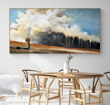 Original abstract landscape by Tania Chanter, Where Trees Listen 180x90cm