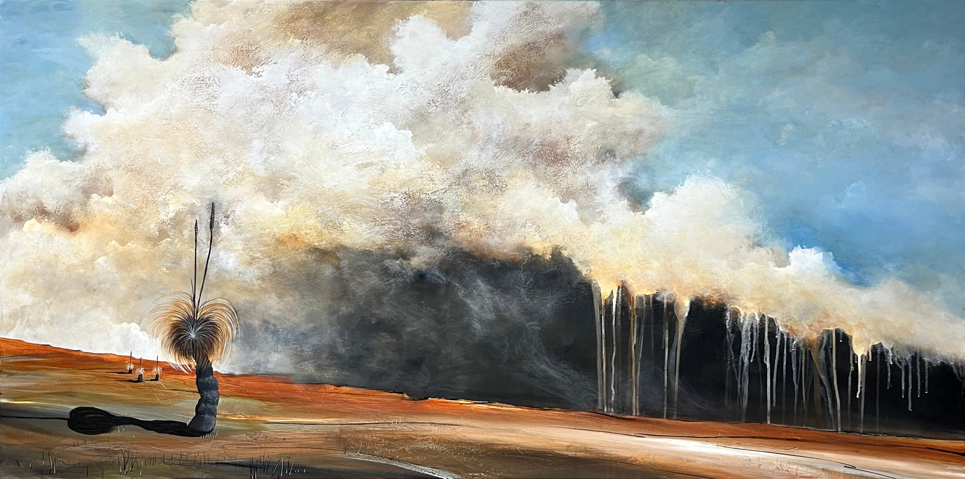 Original abstract landscape by Tania Chanter, Where Trees Listen 180x90cm
