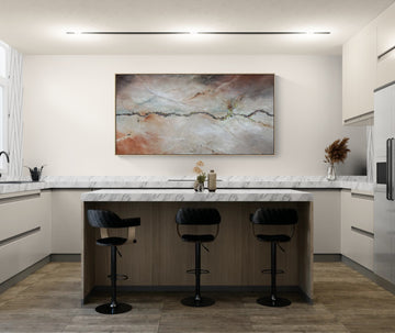 Where The Day Lets Go by Tania Chanter, original textured neutral abstract aerial landscape painting featuring a gently flowing river, subtle trees, layered mark making and soft earthy tones. Contemporary Australian landscape art on canvas.
