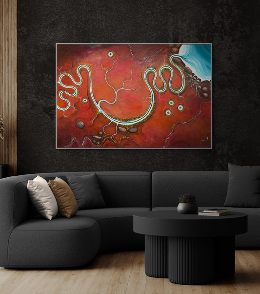 Where The Earth Smiles by Australian artist Tania Chanter, original, one-off textured abstract aerial landscape, 180x120cm, acrylic on canvas.