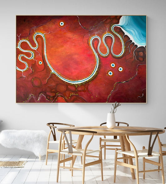 Where The Earth Smiles by Australian artist Tania Chanter, original, acrylic on canvas, 180x120cm, textured abstract aerial landscape.
