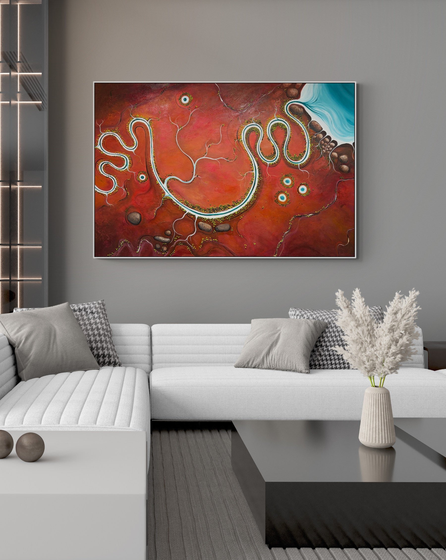 Where The Earth Smiles by Australian artist Tania Chanter, original, one-off textured abstract aerial landscape, 180x120cm, acrylic on canvas.