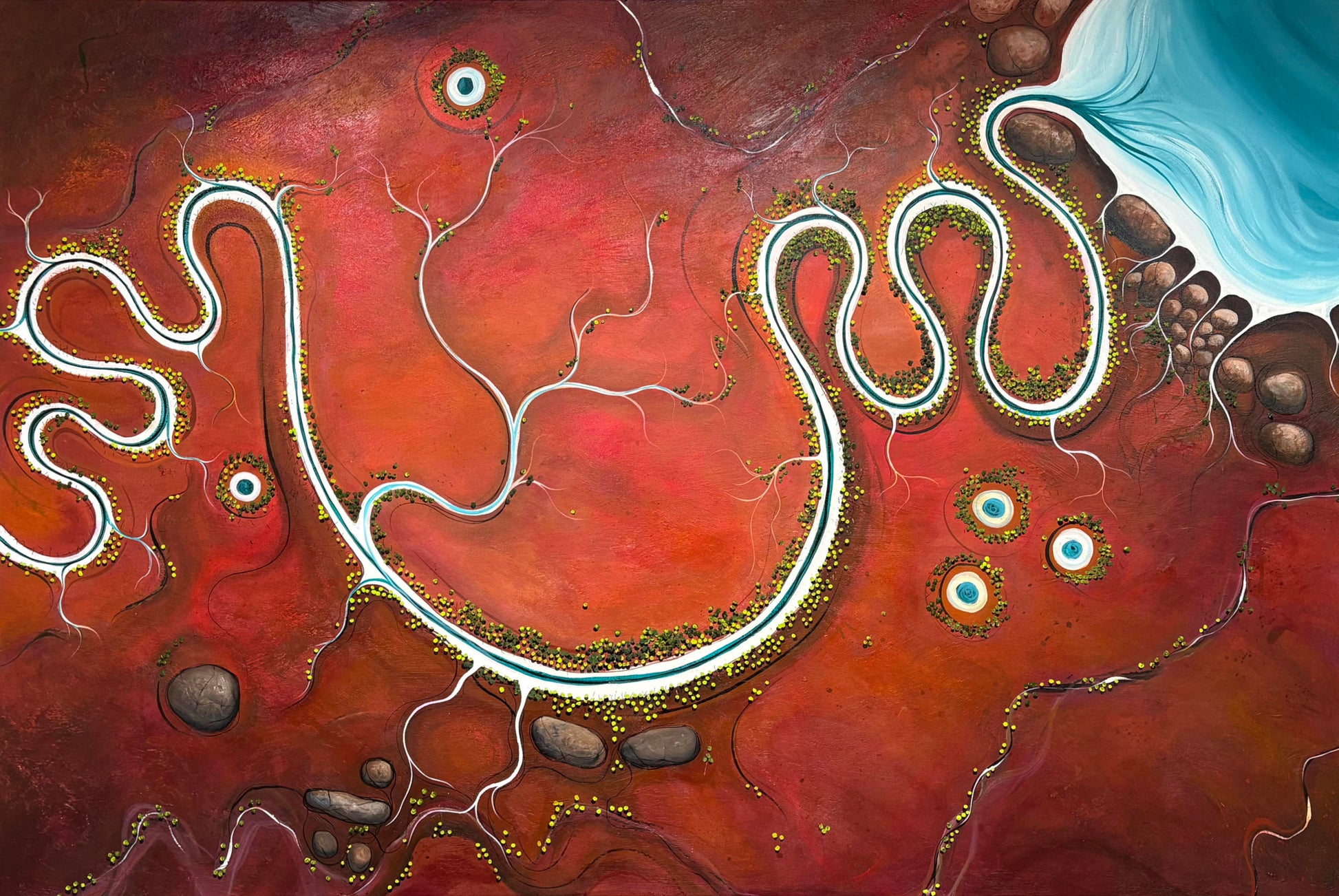 Where The Earth Smiles by Australian artist Tania Chanter, original, one-off textured abstract aerial landscape, 180x120cm, acrylic on canvas.