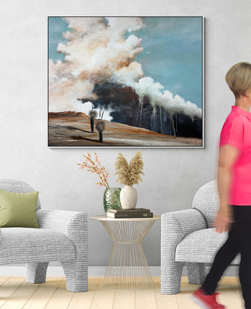 Where The Heart Lingers by Australian artist Tania Chanter, framed, 124 x 104cm, acrylic on canvas, textured abstract landscape.