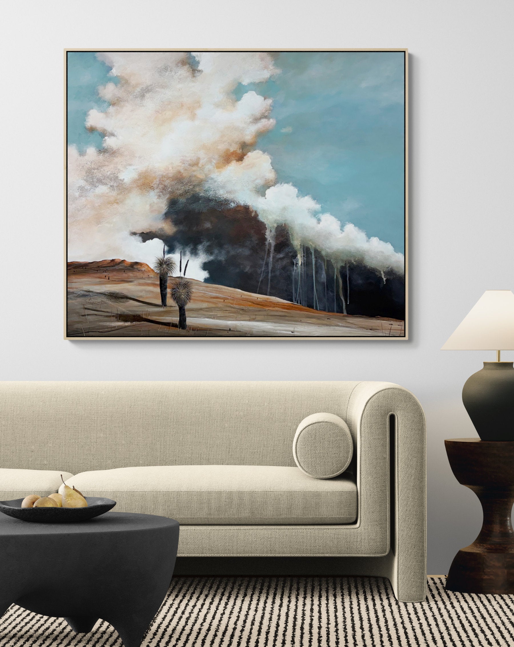 Where The Heart Lingers by Australian artist Tania Chanter, framed, 124 x 104cm, acrylic on canvas, textured abstract landscape.