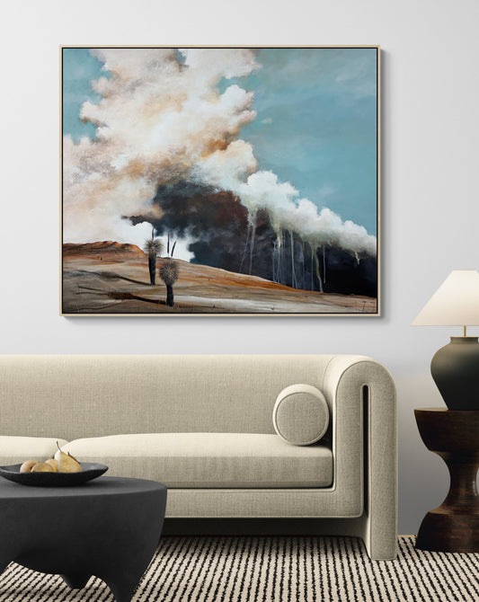 Where The Heart Lingers by Australian artist Tania Chanter, framed, 124 x 104cm, acrylic on canvas, textured abstract landscape.