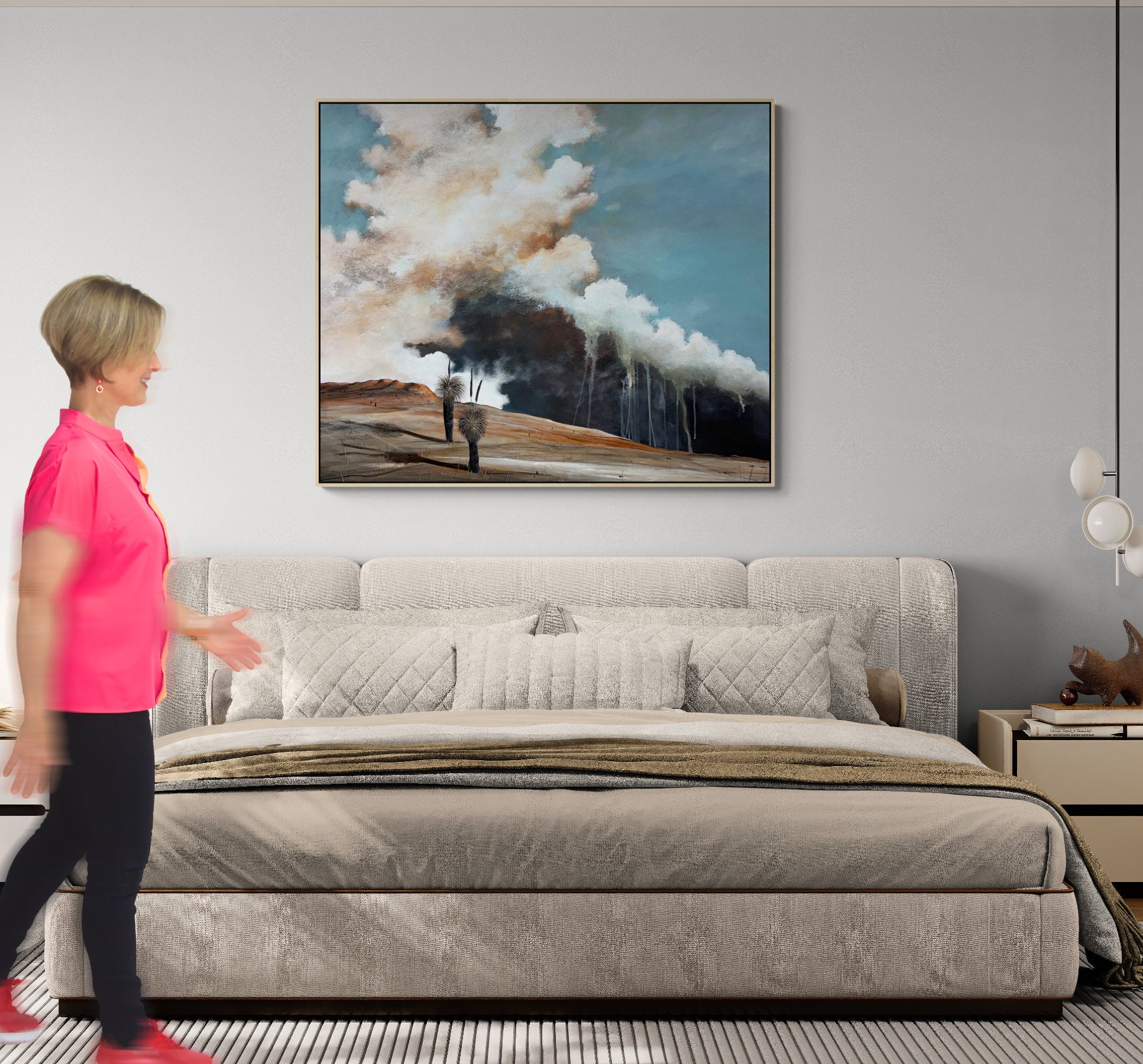 Where The Heart Lingers by Australian artist Tania Chanter, framed, 124 x 104cm, acrylic on canvas, textured abstract landscape.