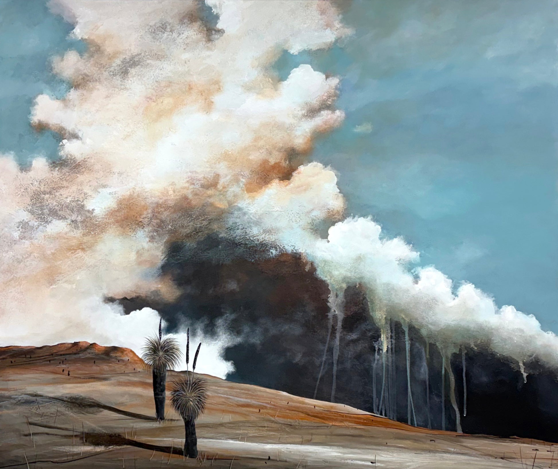 Where The Heart Lingers by Australian artist Tania Chanter, framed, 124 x 104cm, acrylic on canvas, textured abstract landscape.