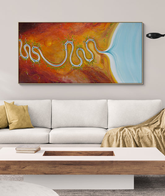 Original painting, Where The River Dances by Australian artist Tania Chanter, 183x92cm, acrylic on canvas. 