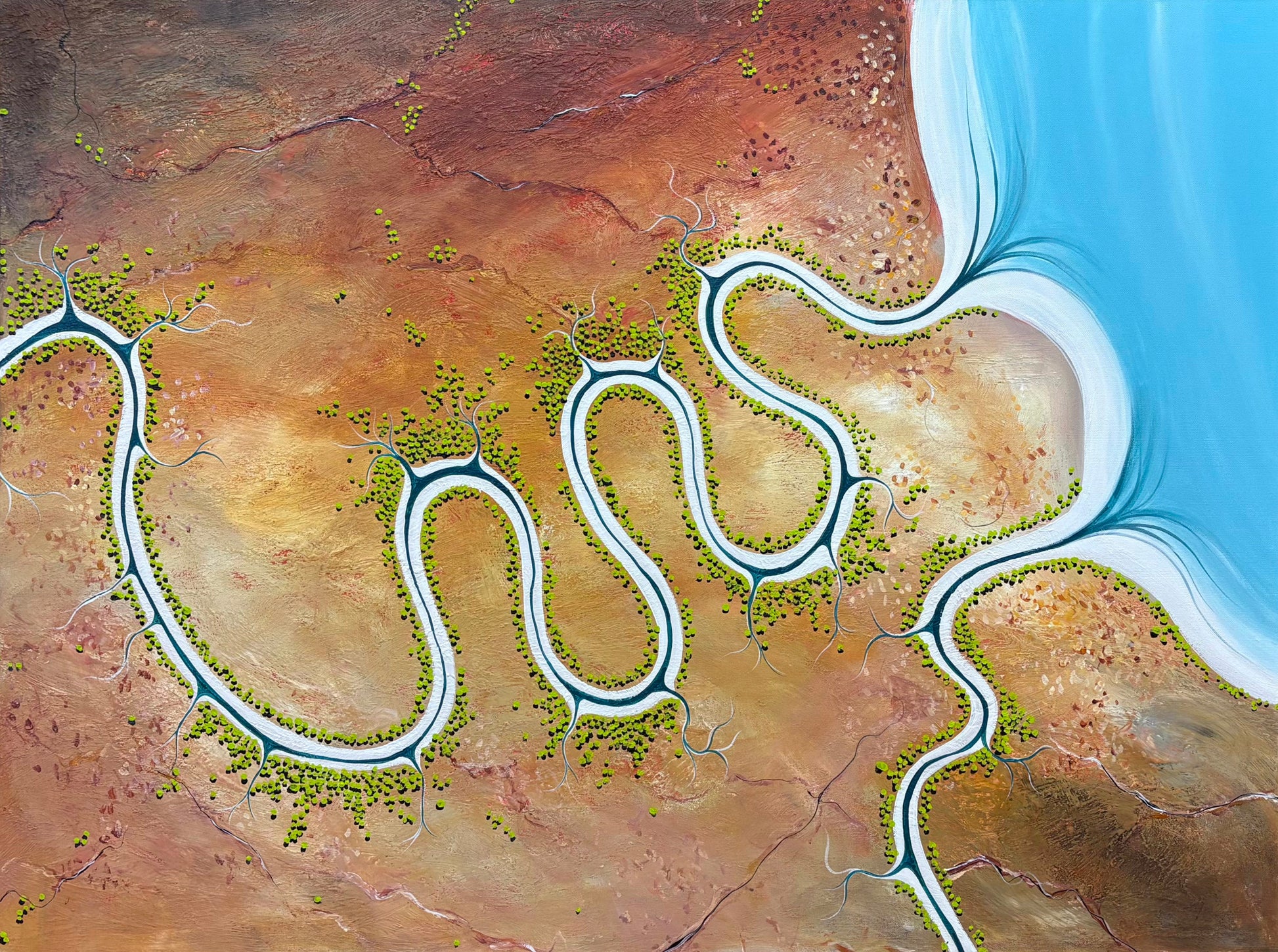Close up of layers, detail and texture on abstract aerial landscape
