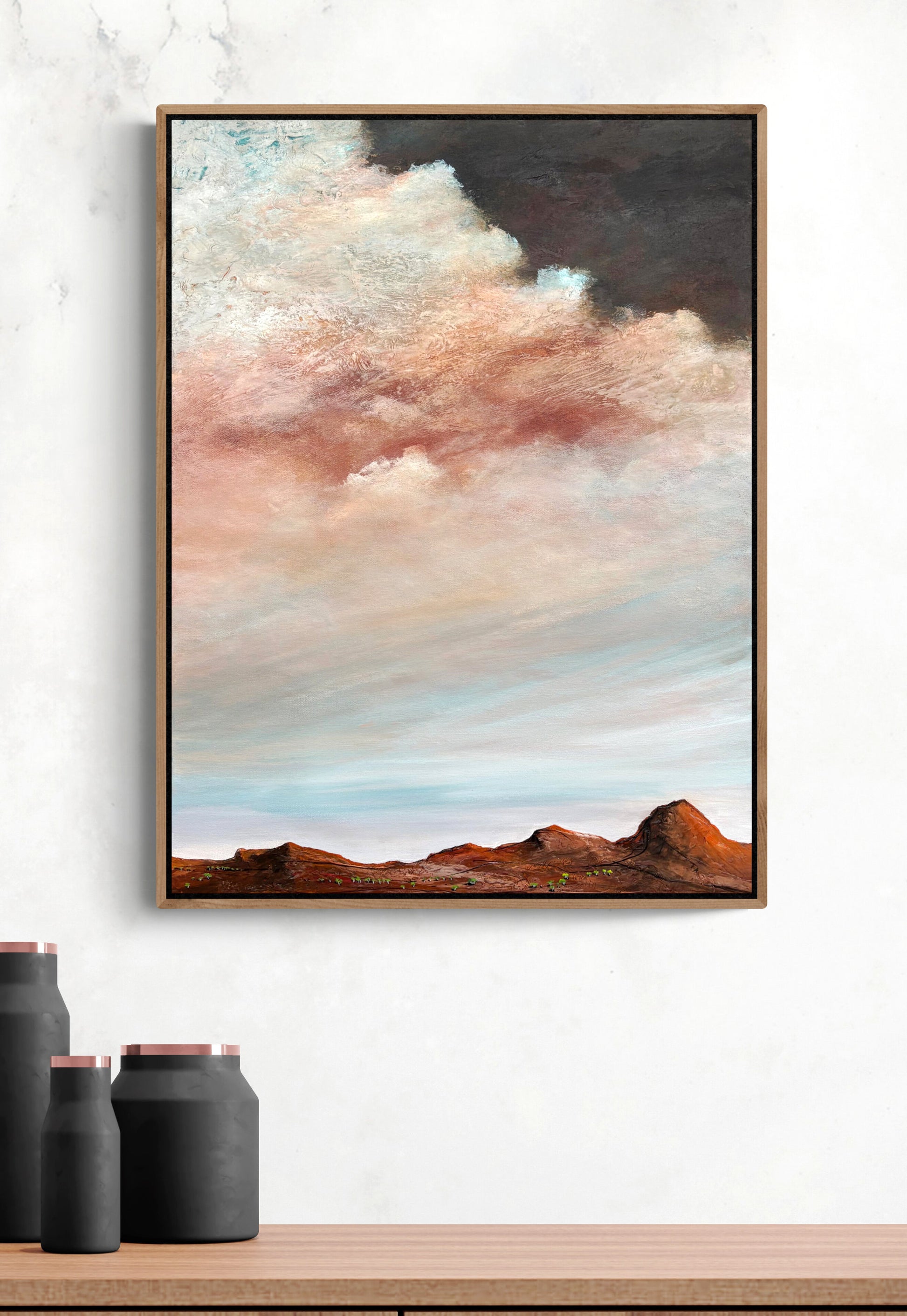 Where The Sky Drifts  by Australian artist Tania Chanter, 45x60cm, original, acrylic on canvas. textured abstract landscape.