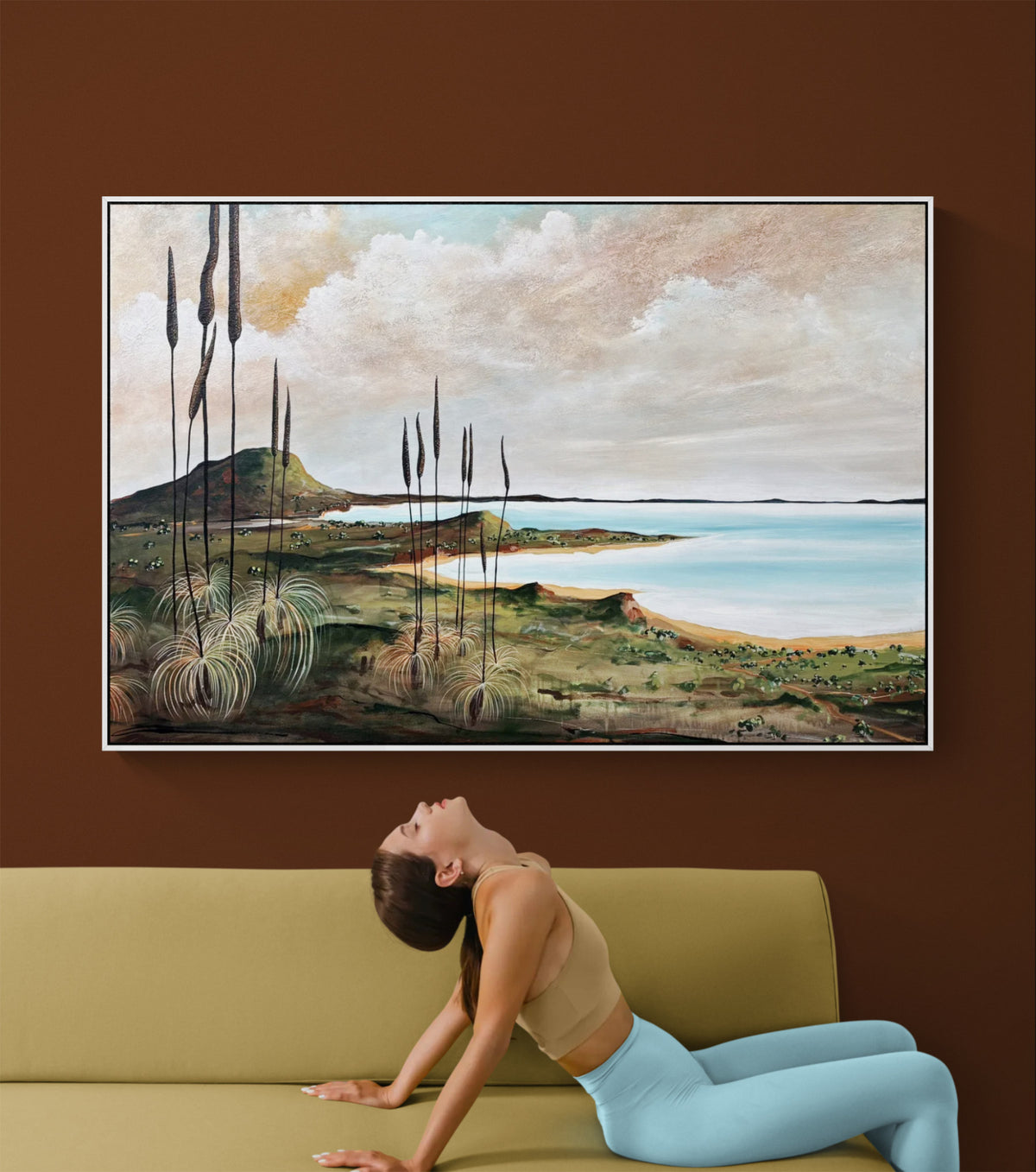 Textured abstract seascape with native grass trees and vivid blue sea by Australian artist Tania Chanter, 150x100cm, acrylic on canvas, original abstract landscape. 
