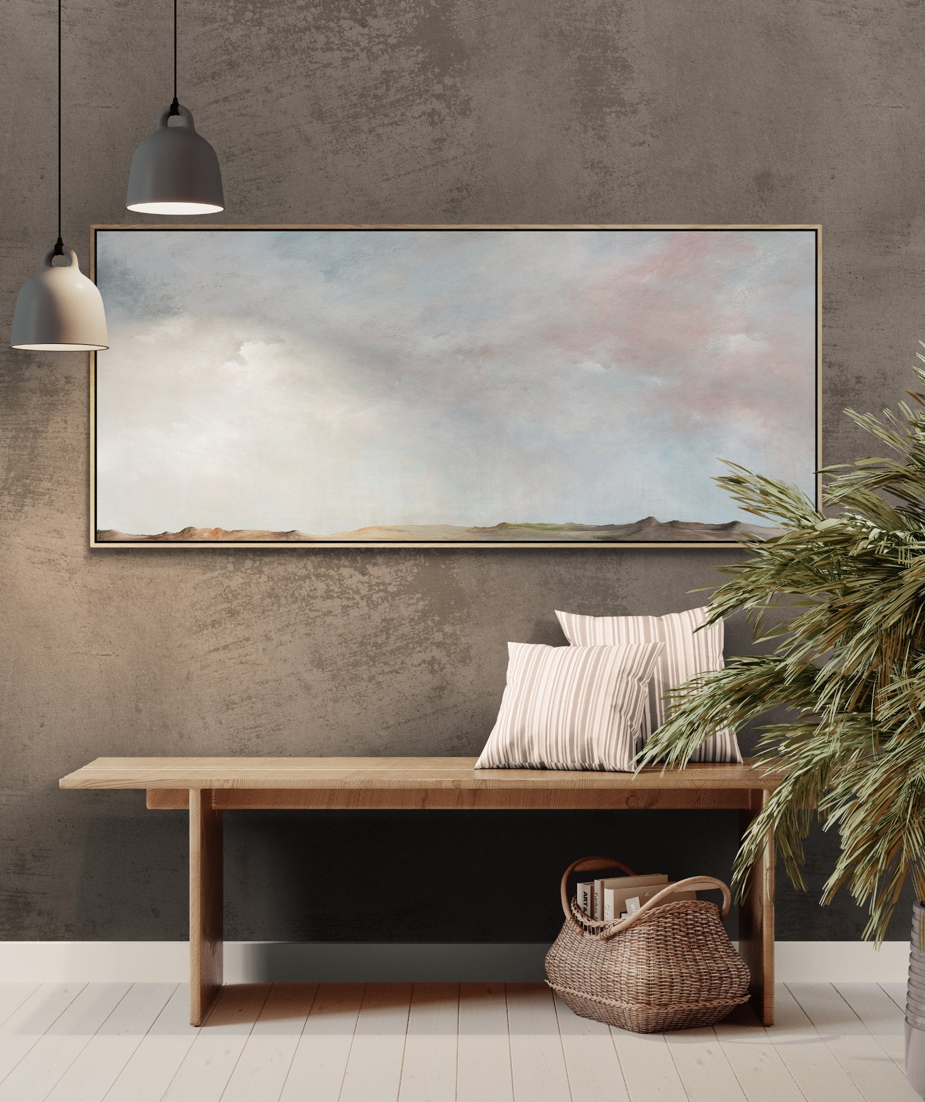 Whispers Of Rain Beyond The Horizon by Australian artist Tania Chanter, original, one off acrylic on canvas abstract landscape, 160x70cm, ready to hang.