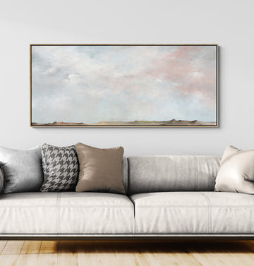 Whispers Of Rain Beyond The Horizon by Australian artist Tania Chanter, original, one off acrylic on canvas abstract landscape, 160x70cm, ready to hang.