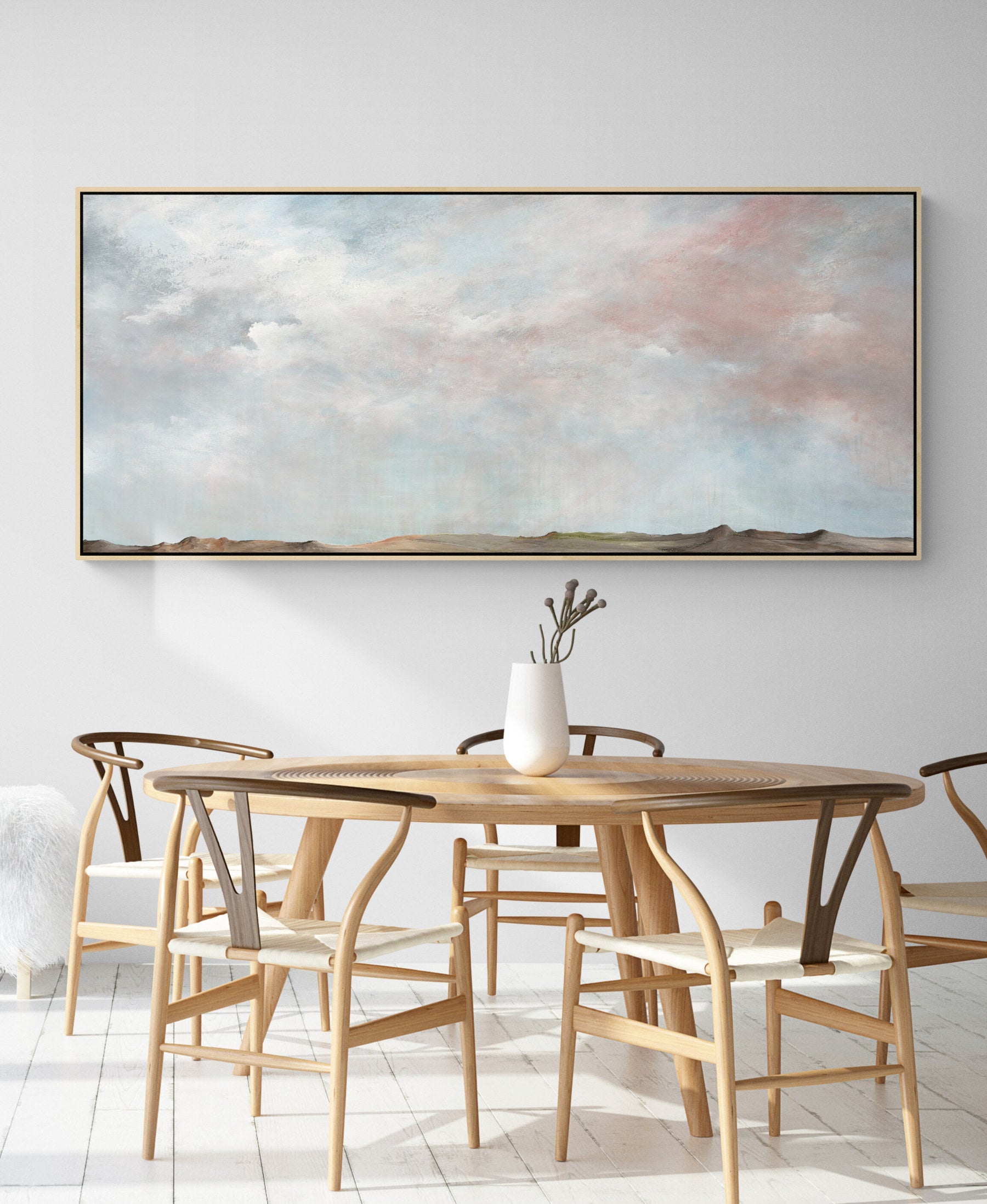 Whispers Of Rain Beyond The Horizon by Australian artist Tania Chanter, original, one off acrylic on canvas abstract landscape, 160x70cm, ready to hang.