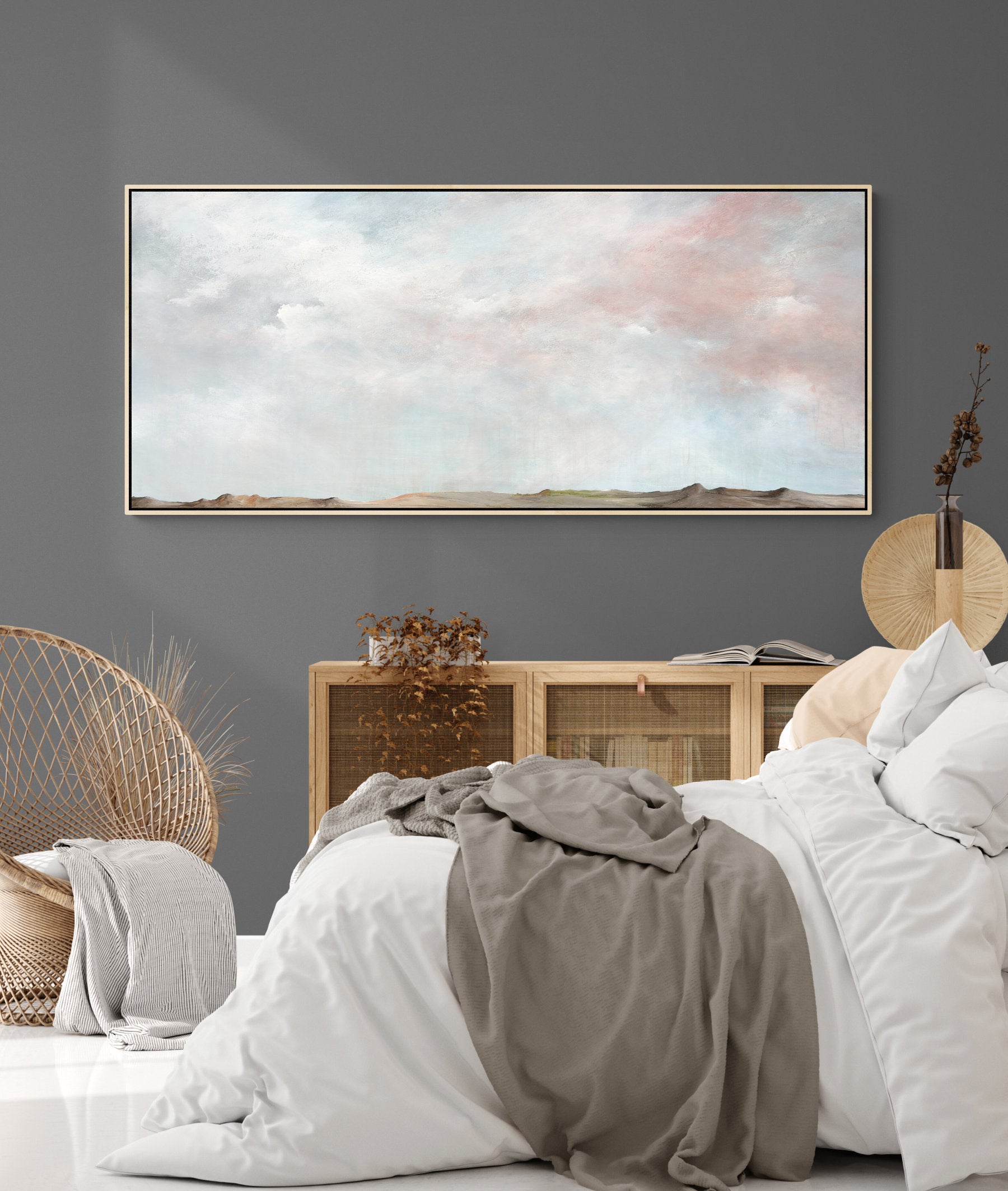 Whispers Of Rain Beyond The Horizon by Australian artist Tania Chanter, original, one off acrylic on canvas abstract landscape, 160x70cm, ready to hang.