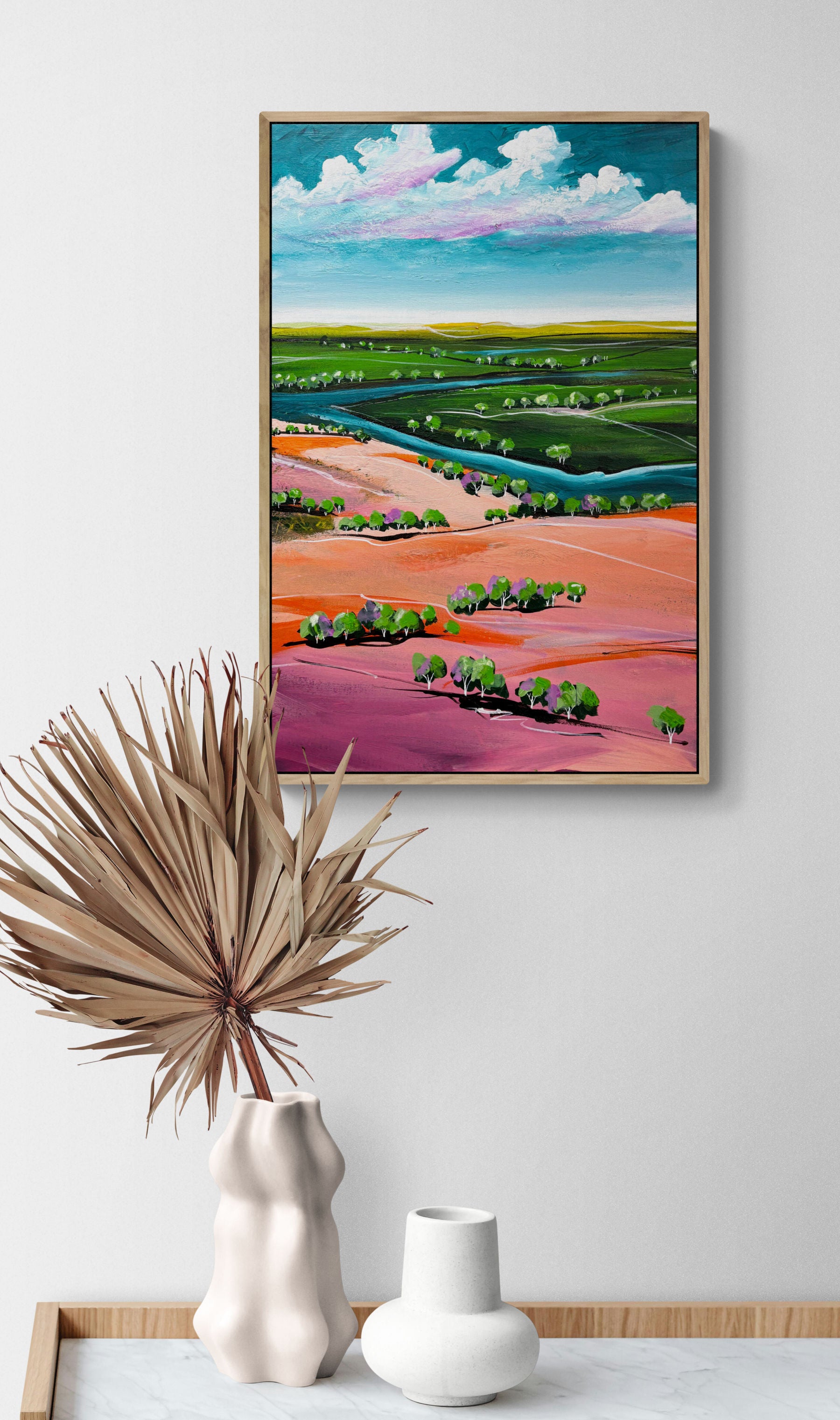 Whispers Of The Horizon by Australian artist Tania Chanter, acrylic on canvas, 40x60cm, colourful abstract landscape. 